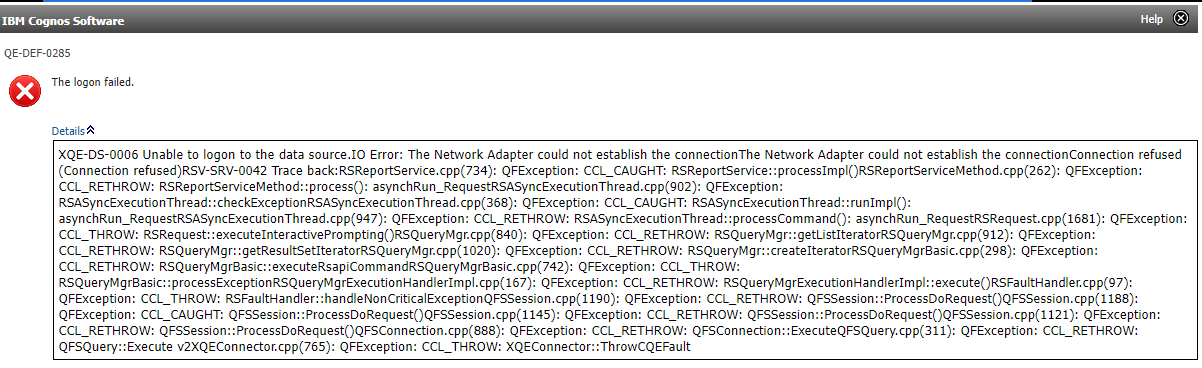 screen shot of error